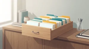 Karteikarten und Dokumentenablage